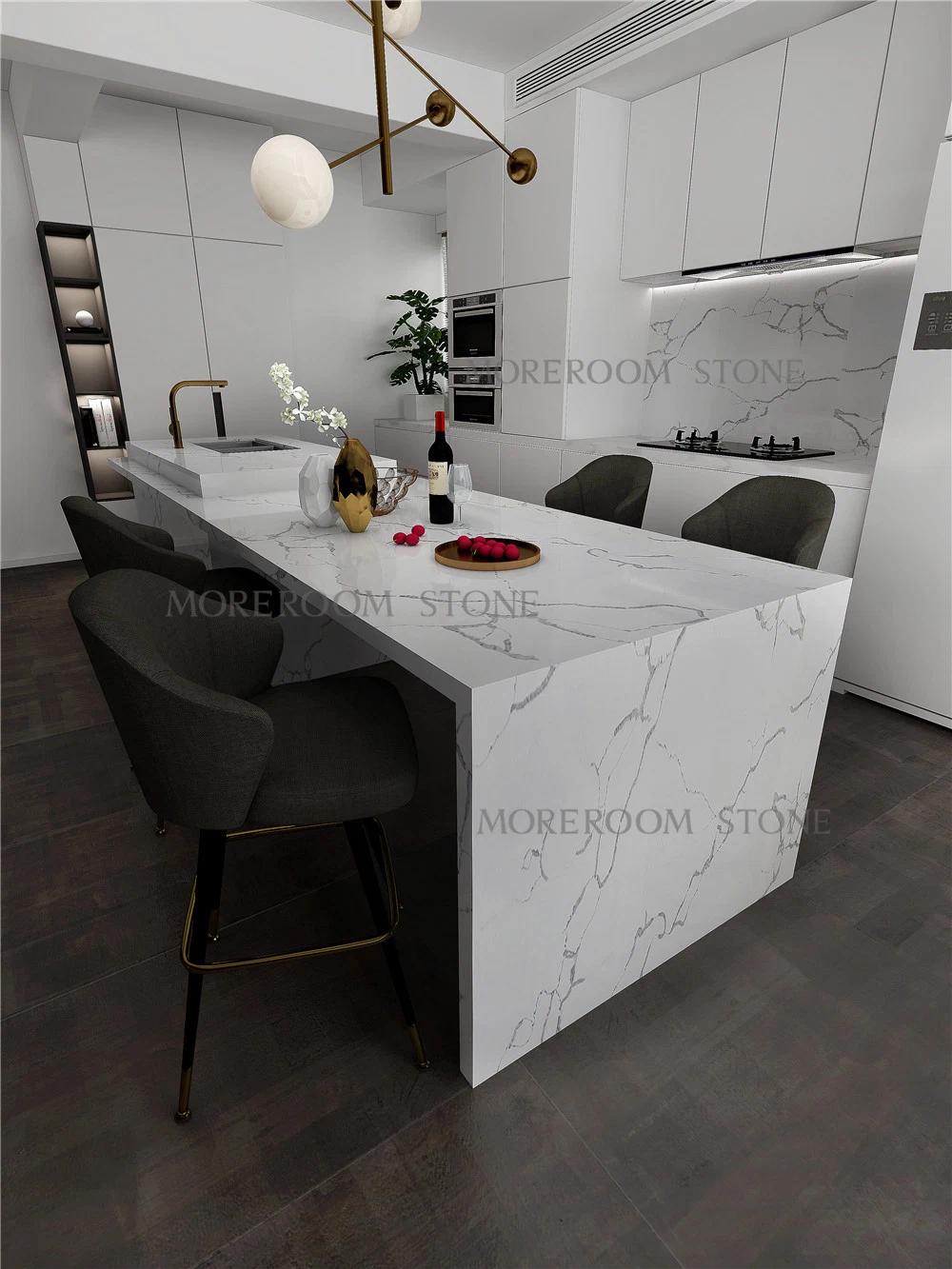 Man Made White Marble Texture Quartz Kitchen Worktops