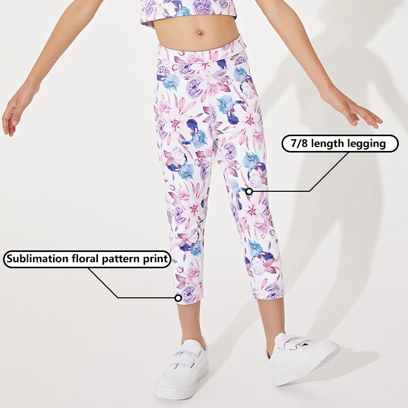 Ingorsports Activewear 7/8 Length Legging Sublimation Floral Pattern Print (changeable) Kids / Children Swimwear Sports Wear