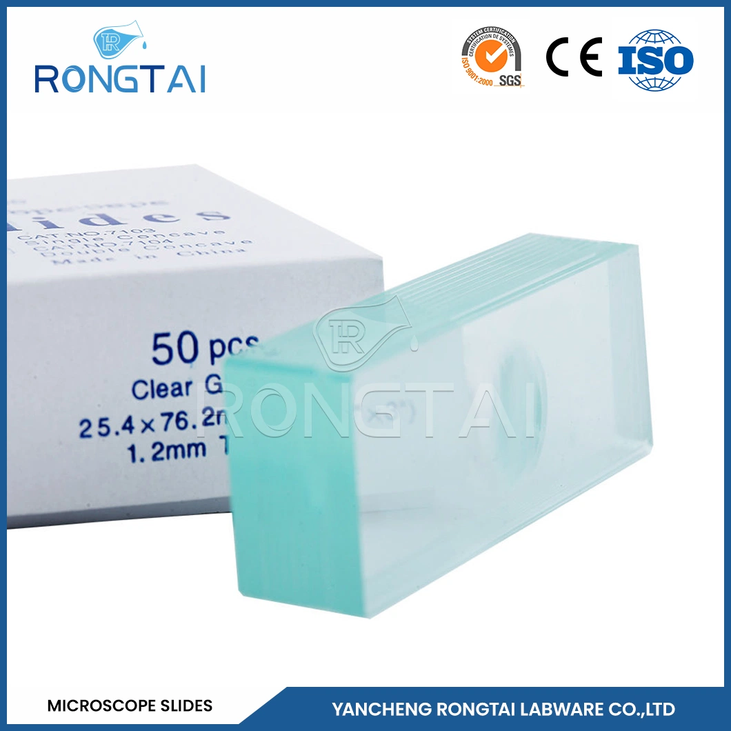 Rongtai Urinalysis Microscopic Slides Manufacturers Human Blood Microscope Slide China 7101 7102 7105 7107 7109 Glass Slide with Cavity