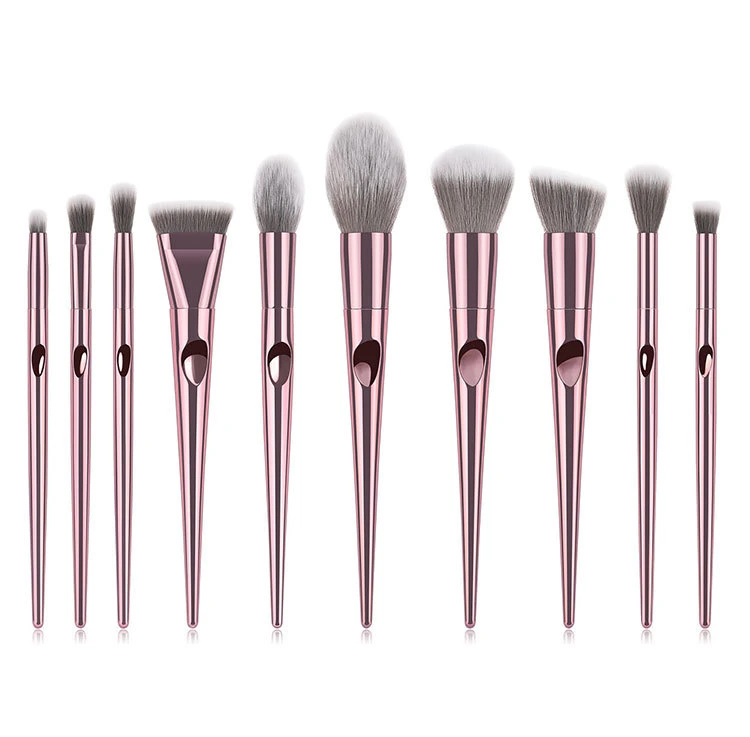 10PCS Pinceaux de maquillage rose électroplaqués Marque privée Ensemble de pinceaux cosmétiques en poils synthétiques de qualité supérieure.