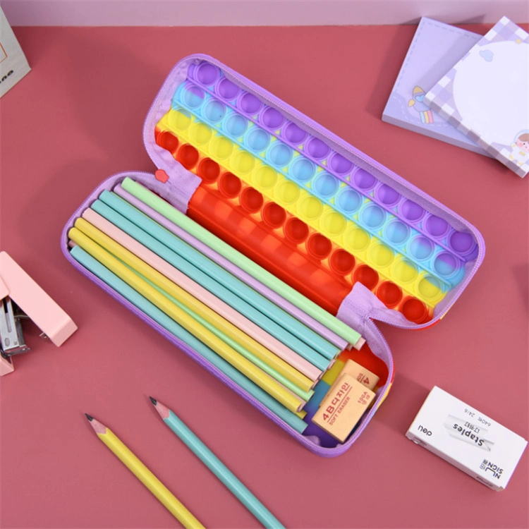 Étui à crayons en silicone sensoriel, jouets à boutons-pression Push IT Popper Boîte à crayons pour le soulagement du stress