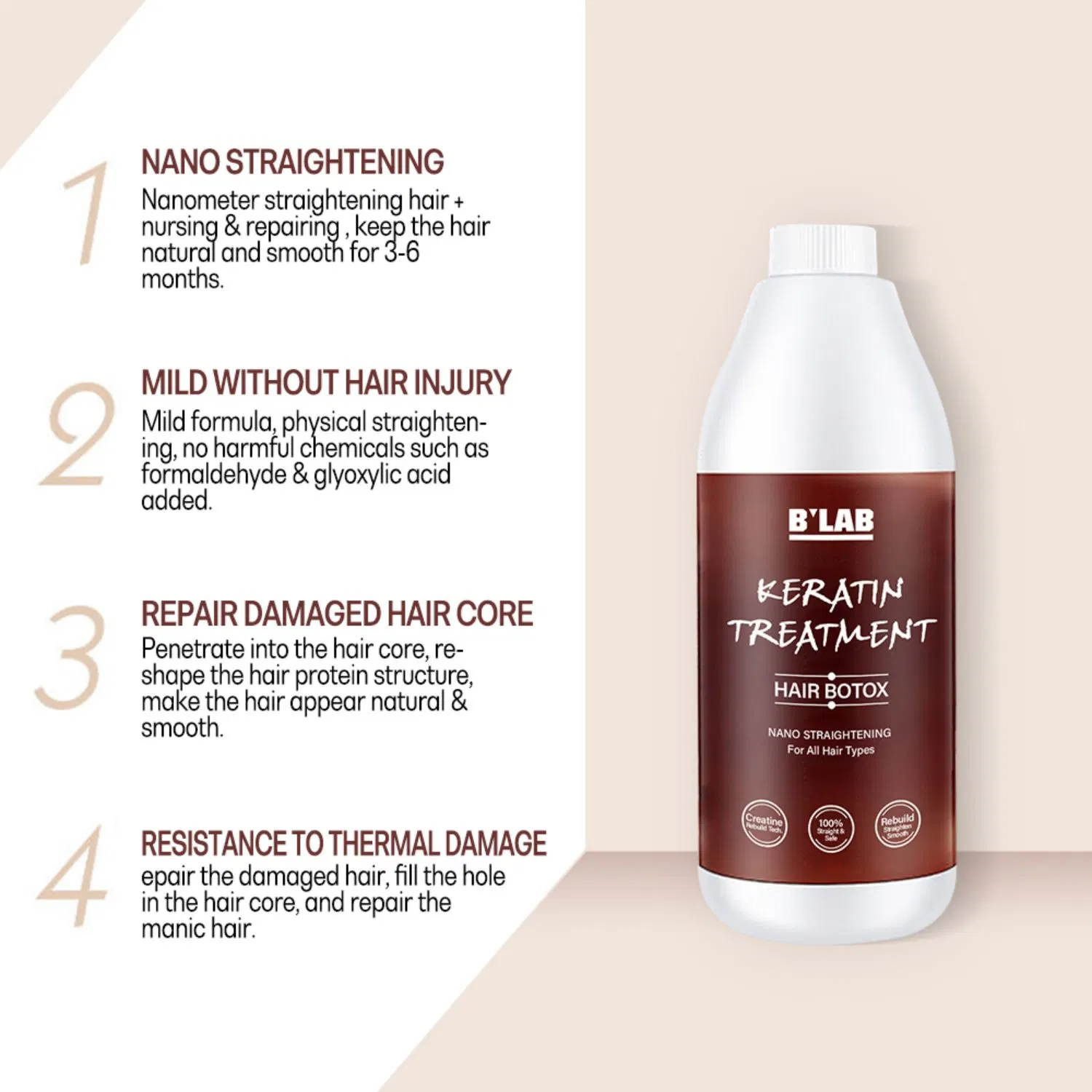 OEM/ODM Hair Professional Salon Brazilian Keratin Smoothing Straightening Hair Treatment Keratin Smooth