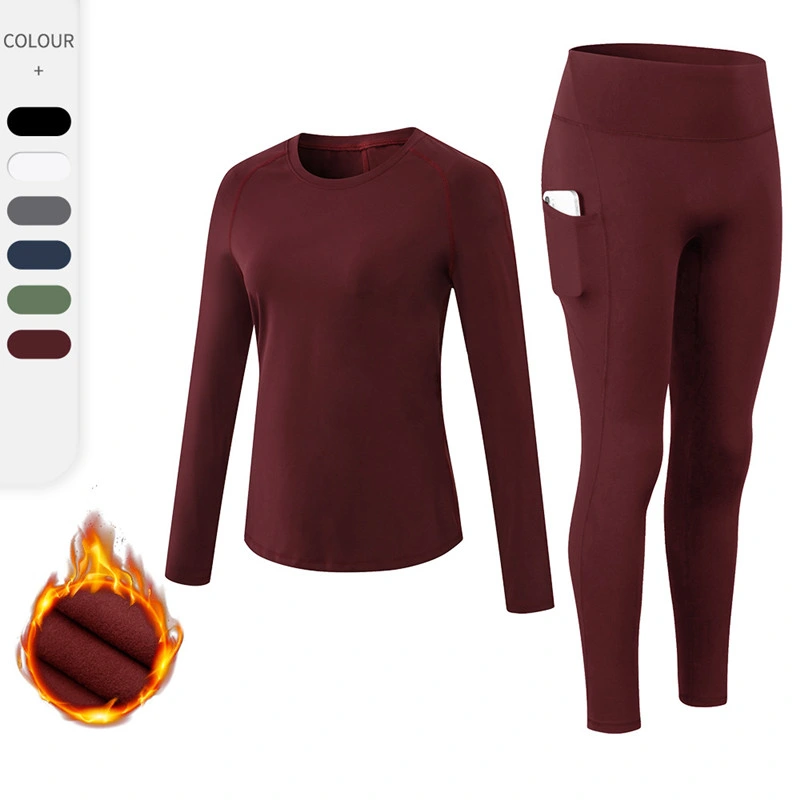 Sy-456 Autumn/Winter Fleece 2PCS Sports Suit Female Running Training Fitness Long-Sleeved Trousers Yoga Set