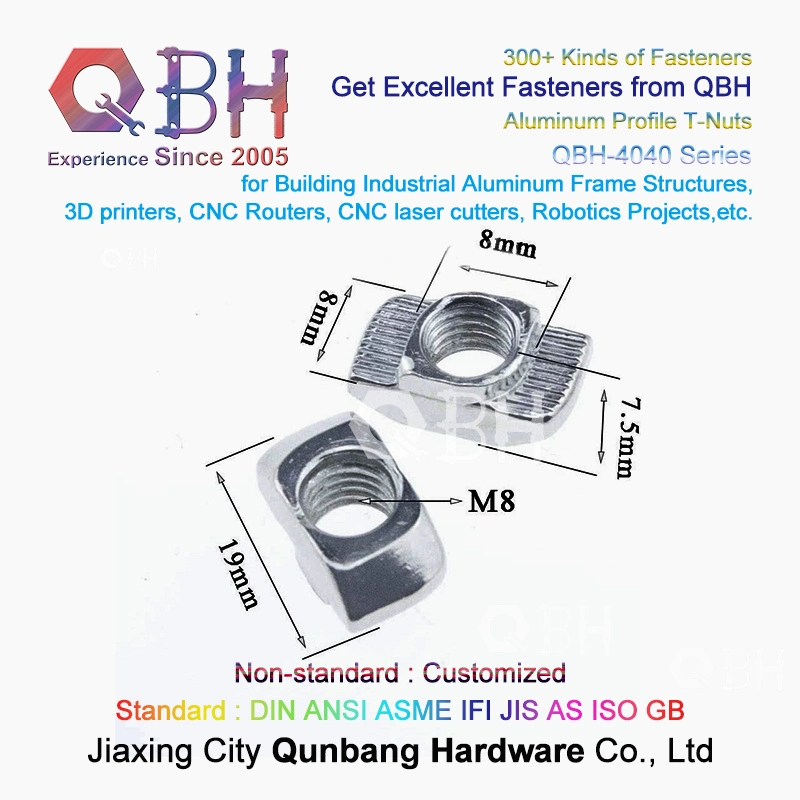 Qbh CNC Laser Cutters/Robotics Projects T Slot Slotting Slotted Sliding Aluminum Aluminium Alloy Profile Extrusion Frames Hammer Nuts Spare Parts