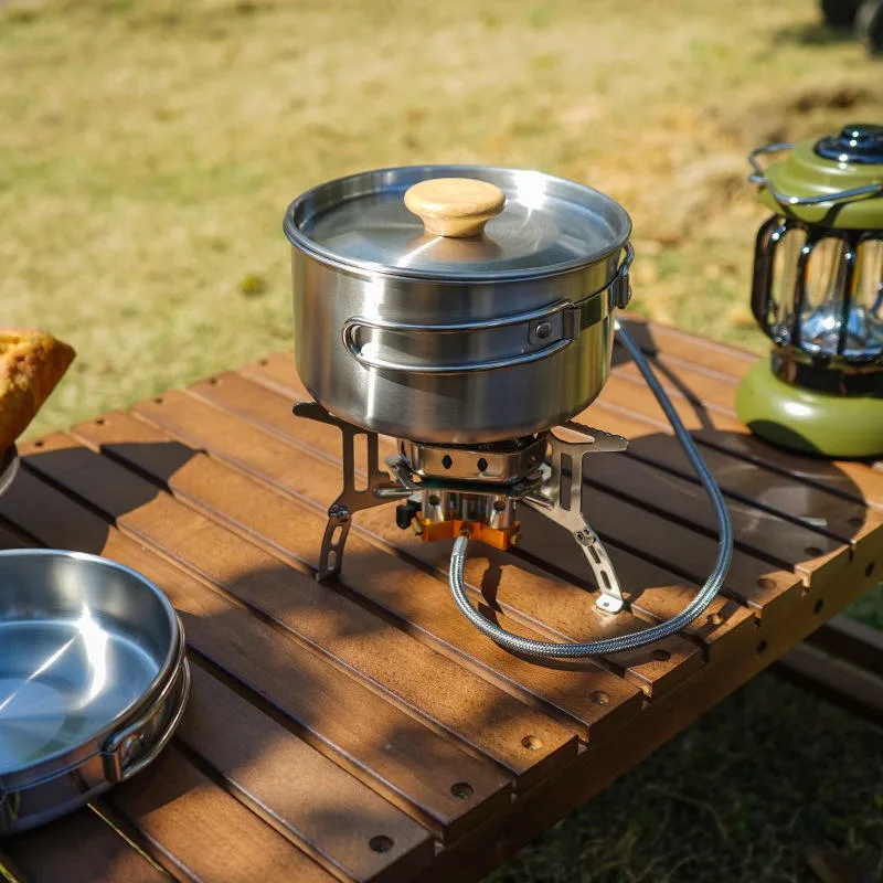 Batterie de cuisine personnalisée en acier inoxydable Camping Mess Kit ensemble pot avec Poignée pliable