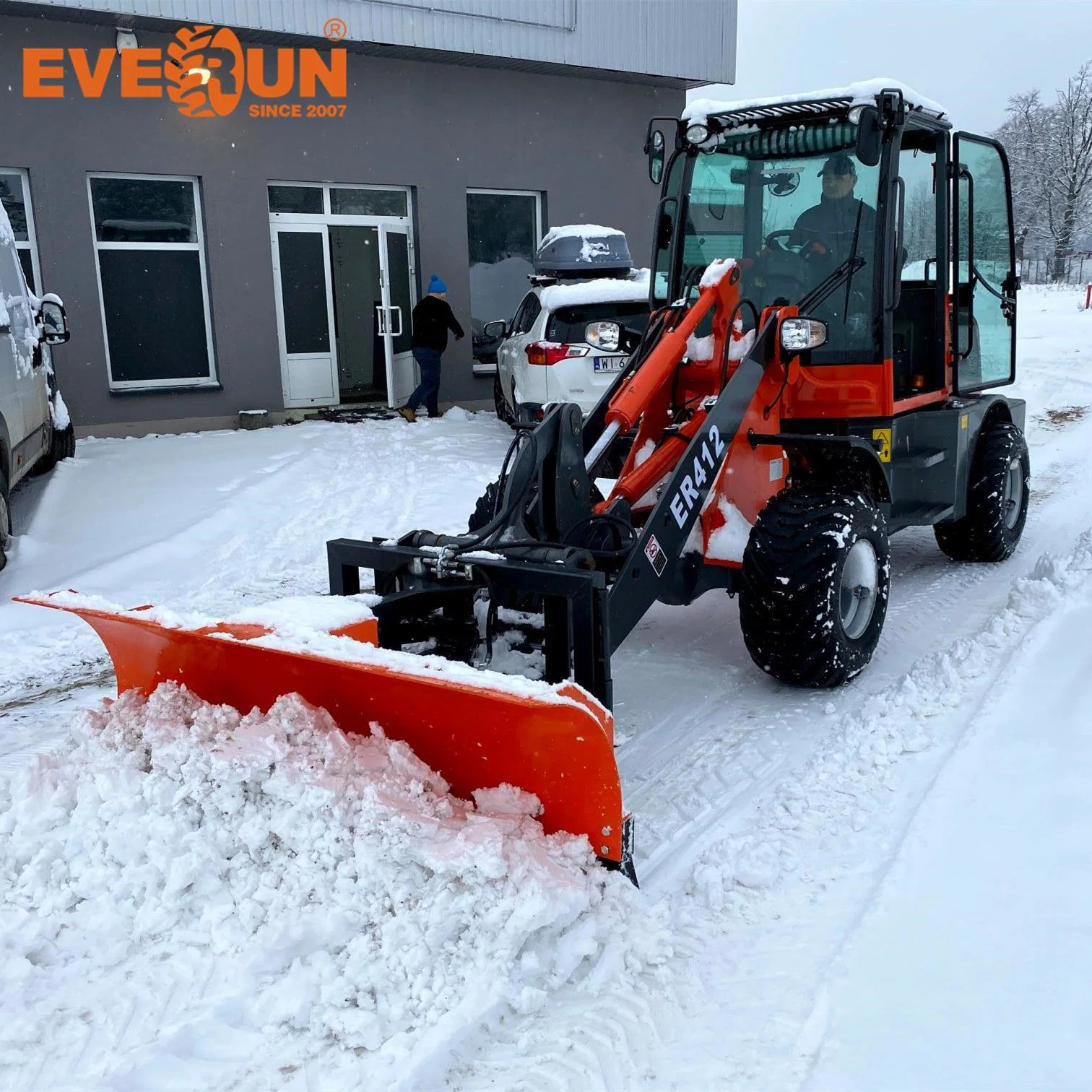 Er412 1.2Ton Everun Mini hidráulica cargador pequeño cargadora de ruedas con el soplador de nieve