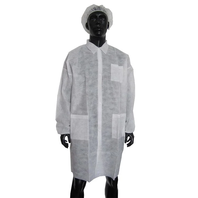 Disposable Surgic Gown White Laboratory Coat Medical Protective Workwear with Pocket Workwear