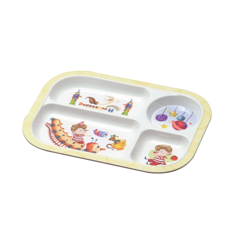 BPA Free Toddler Tray Melamine 4-Compartment Divided Plastic Kids Plates