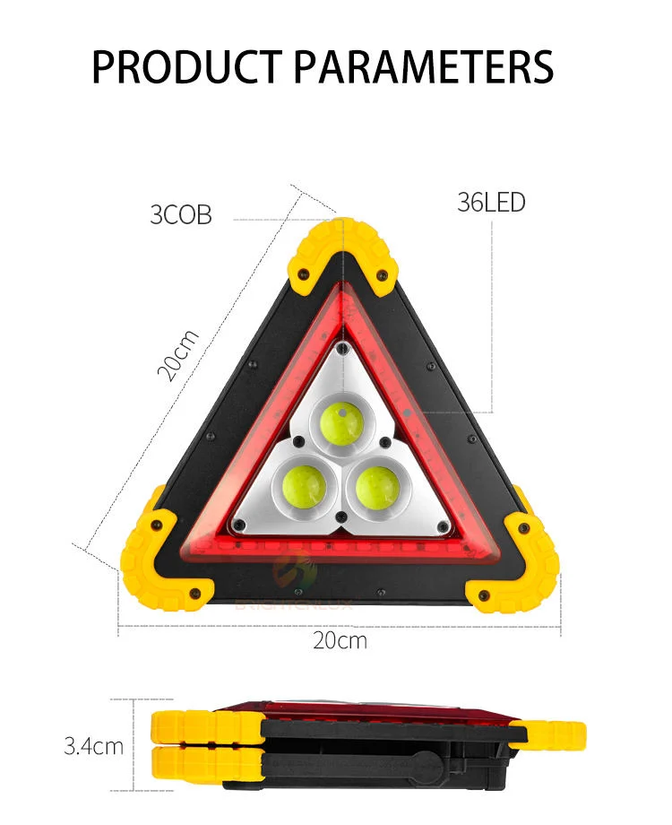 Glodmore2 Car Repairing Foldable 4*AA Battery Stand Sos Emergency Triangle COB Work Light Waterproof with Red Signal Light