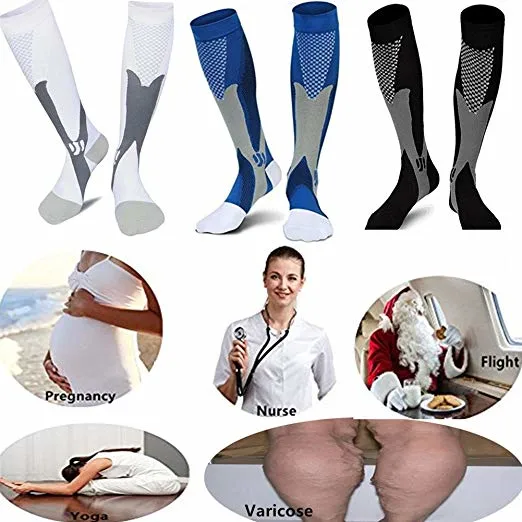 Calcetines de compresión de hombres, mujeres corriendo el Athletic Medical Enfermería embarazo viaje exterior transpirable de fútbol adulto calcetines deportivos
