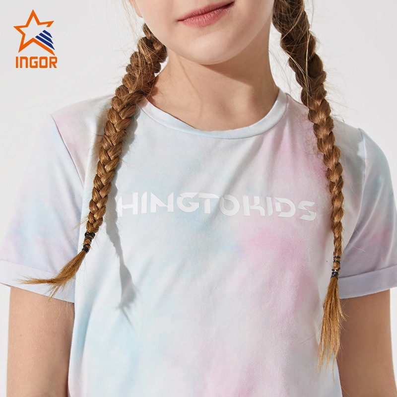 Ingorsports Manufacturing Custom Wholesale/Supplier Kids Activewear Silk Print Logo Tie Dye Fabric T-Shirt for Kids Sports Gym Fitness Wear