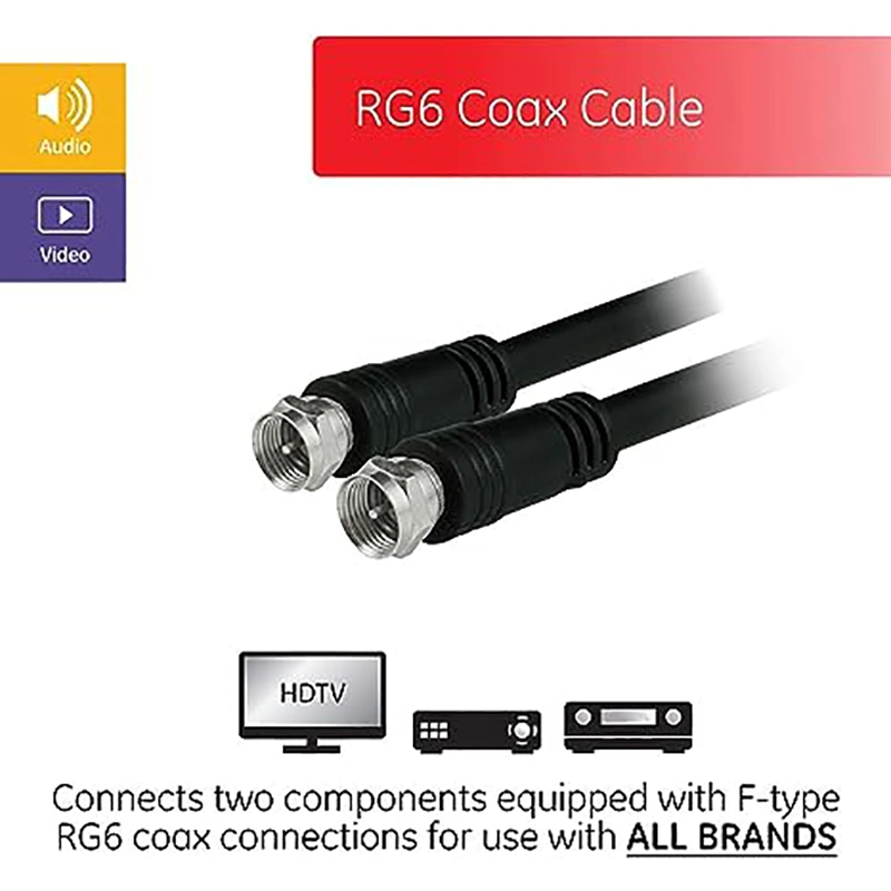 RG6 Coaxial Cable, 15 FT. F-Type Connectors, Double Shielded Coax, Input Output, Low Loss Coax, Ideal for TV Antenna, DVR, VCR, Satellite Receiver, Cable Box