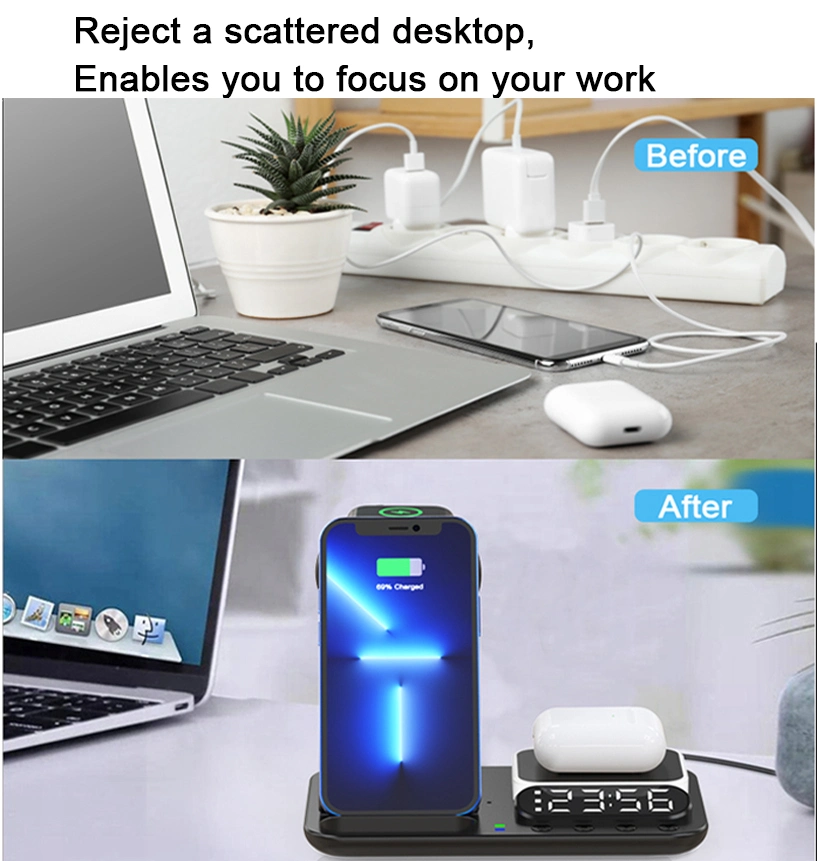 New Release Alarm Clock Wireless Charger with Lamp 5 in 1 Wireless Charger Station