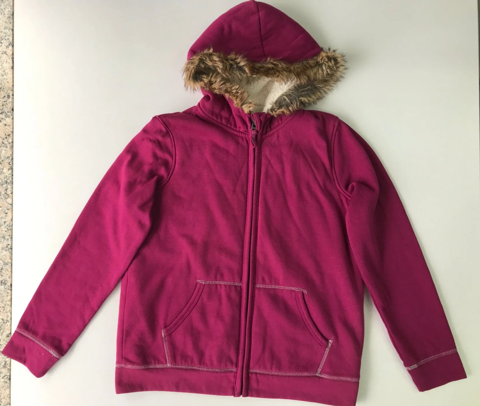 Manteau hiver chaud violet-rouge avec poche Kangroo