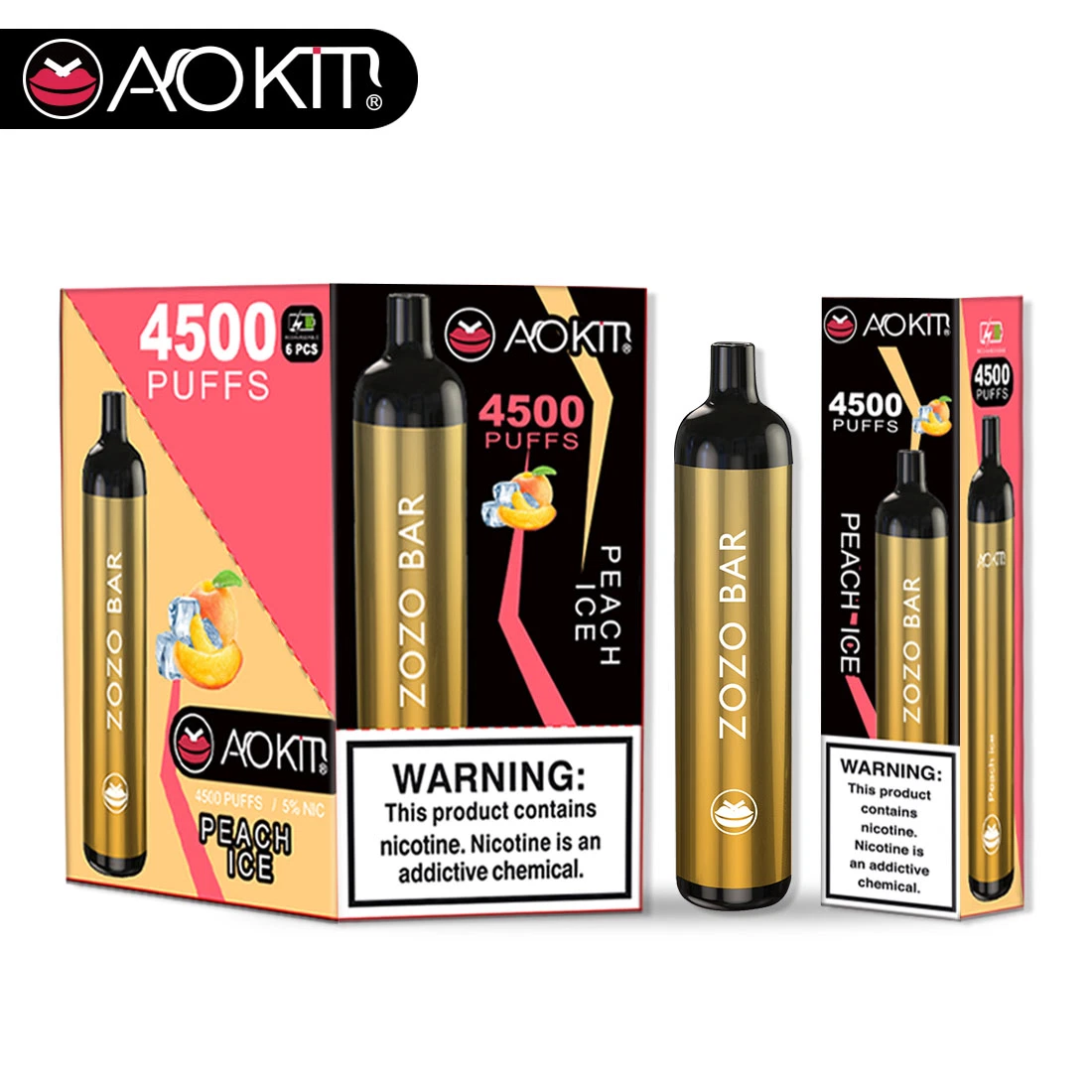 Aokit Zozo Bar 4500puff Support OEM ODM Disposable Vape Pen Vape Battery 600mAh 4500puff Type-C with Fruit Flavor