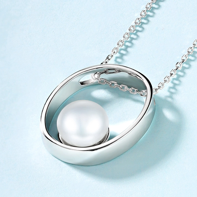 Элегантная женская ювелирная кольцевая ожерелье 925 Стерлинг Серебряная натуральная жемчужина Набор украшений