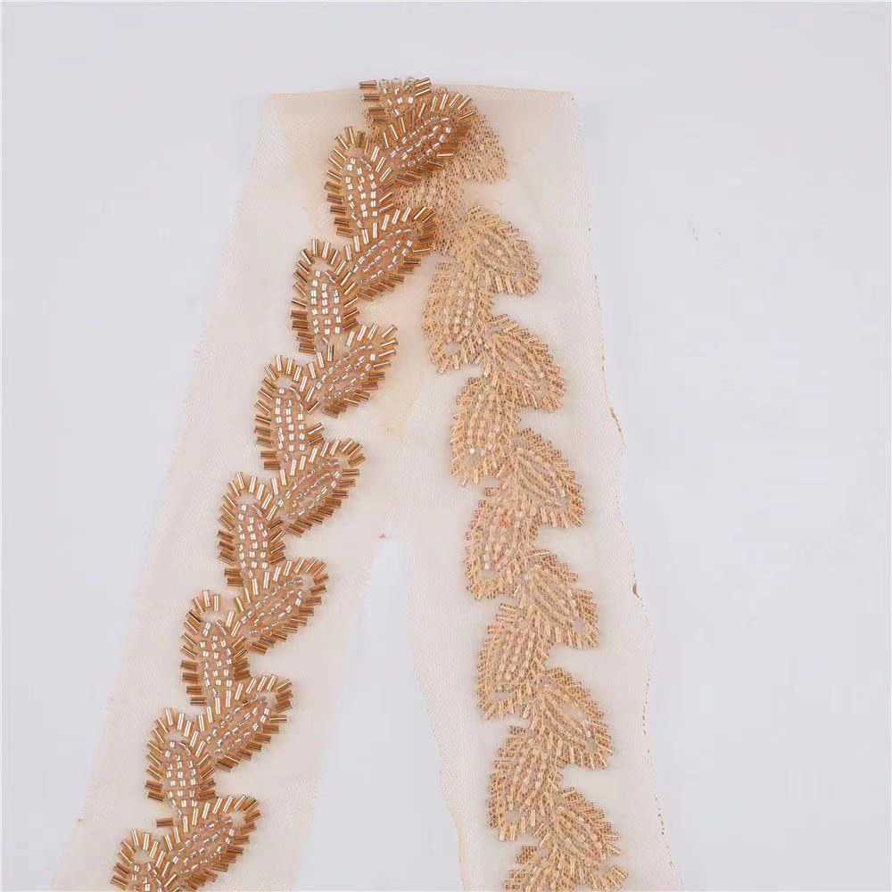 Hand Sewing Leaf Beads Trim Embroidery Seed Bead Lace Trimming