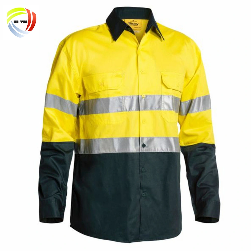 Vestuário de trabalho de manga comprida Custom para homem com dois tons Camisola de algodão Reflective Uniform Hi Vis