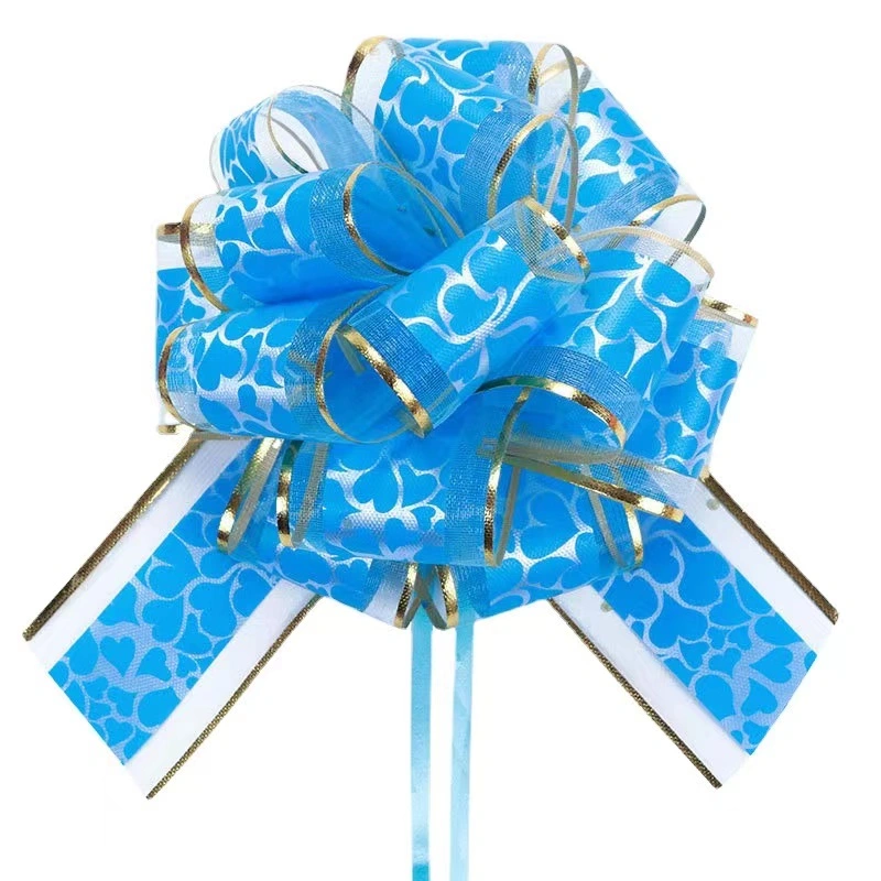 Hand-Pulled Flower with Tree Pattern Christmas Gift Wrapping Organza Flower POM POM Pull Bow Ribbon Pull Bow