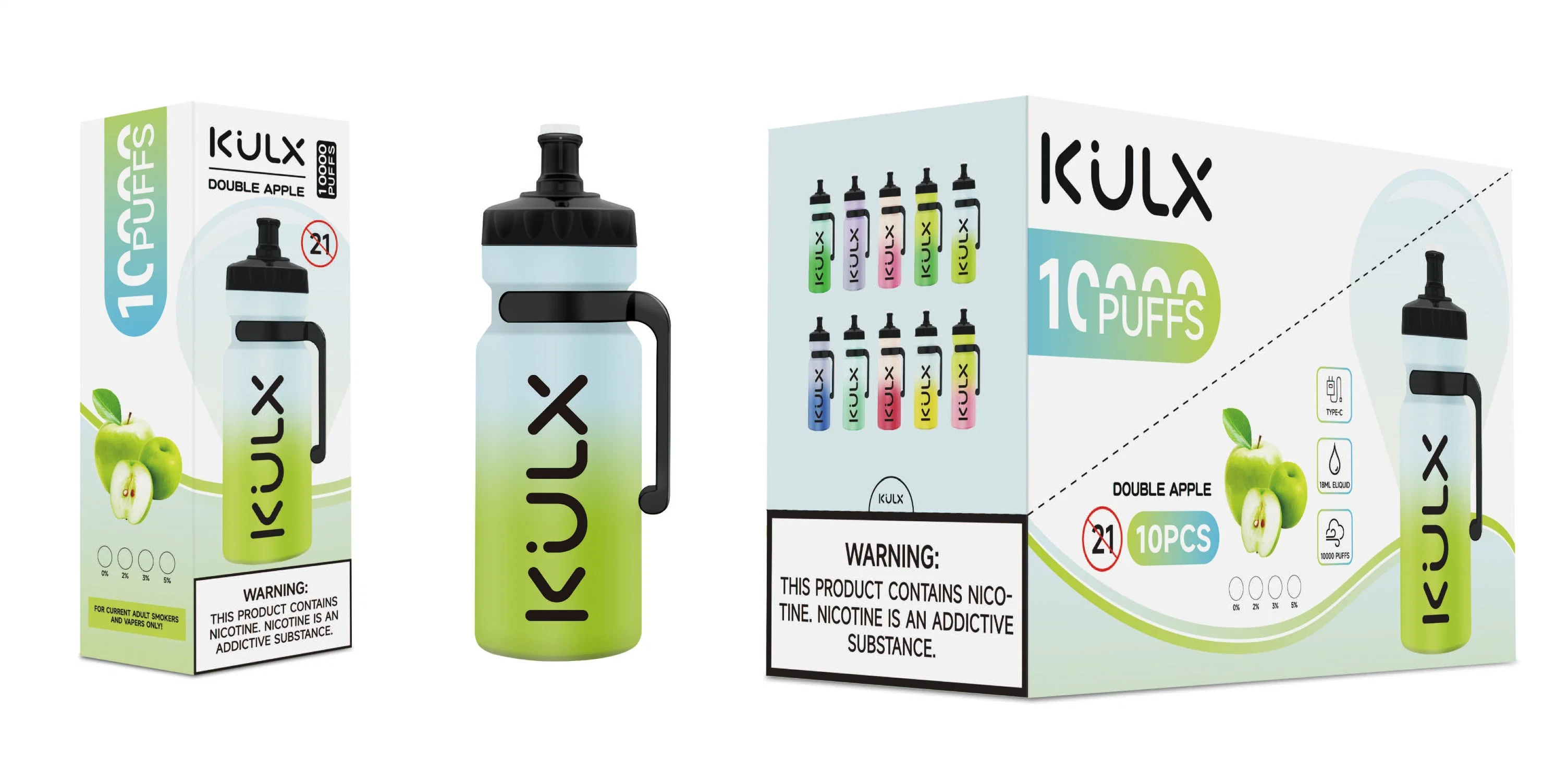 Venta caliente Kulx 10000 bocanadas de 18 ml de cigarrillos E desechables Vape de sabor a fruta