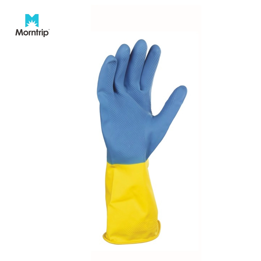 China Wholesale/Supplier CE Approved Bi-Color Long Sleeve Non-Slip Adult Latex Chemical Resistance Flocklined Household Industrial Work Labor Rubber Gloves for Men Women