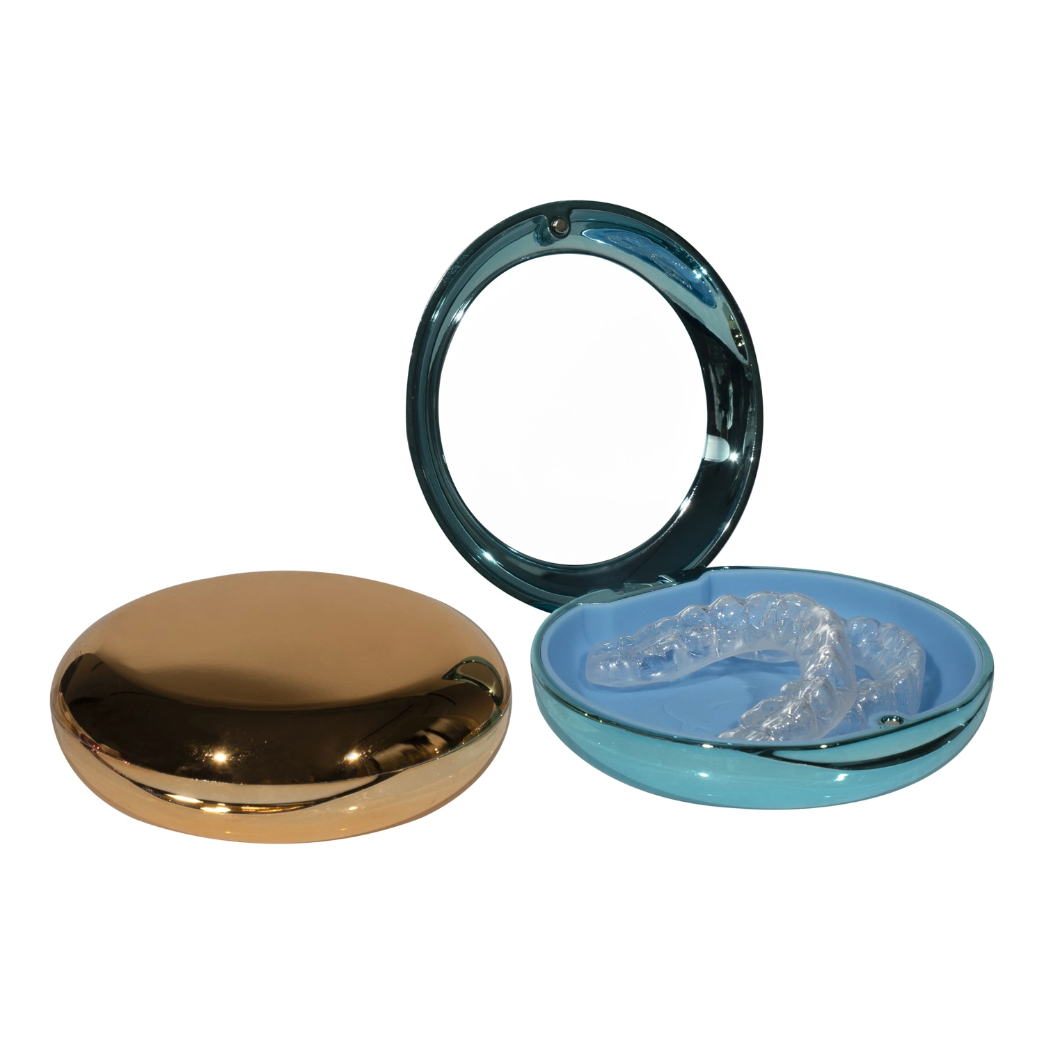 Round Magnetic Closure Dental Retainer Orthodontic Invisible Braces Storage Case with Mirror