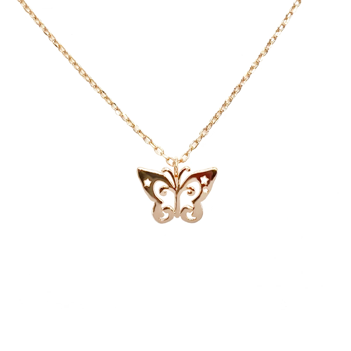 Amazon Moda Ins Simple Butterfly Shaped Plain Design Collar Joyería de Plata de Ley