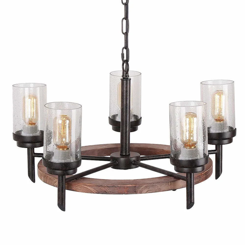 JLC-3015 Retro rustique Antique chandelier métal pendentif en bois avec Abat-jour en verre