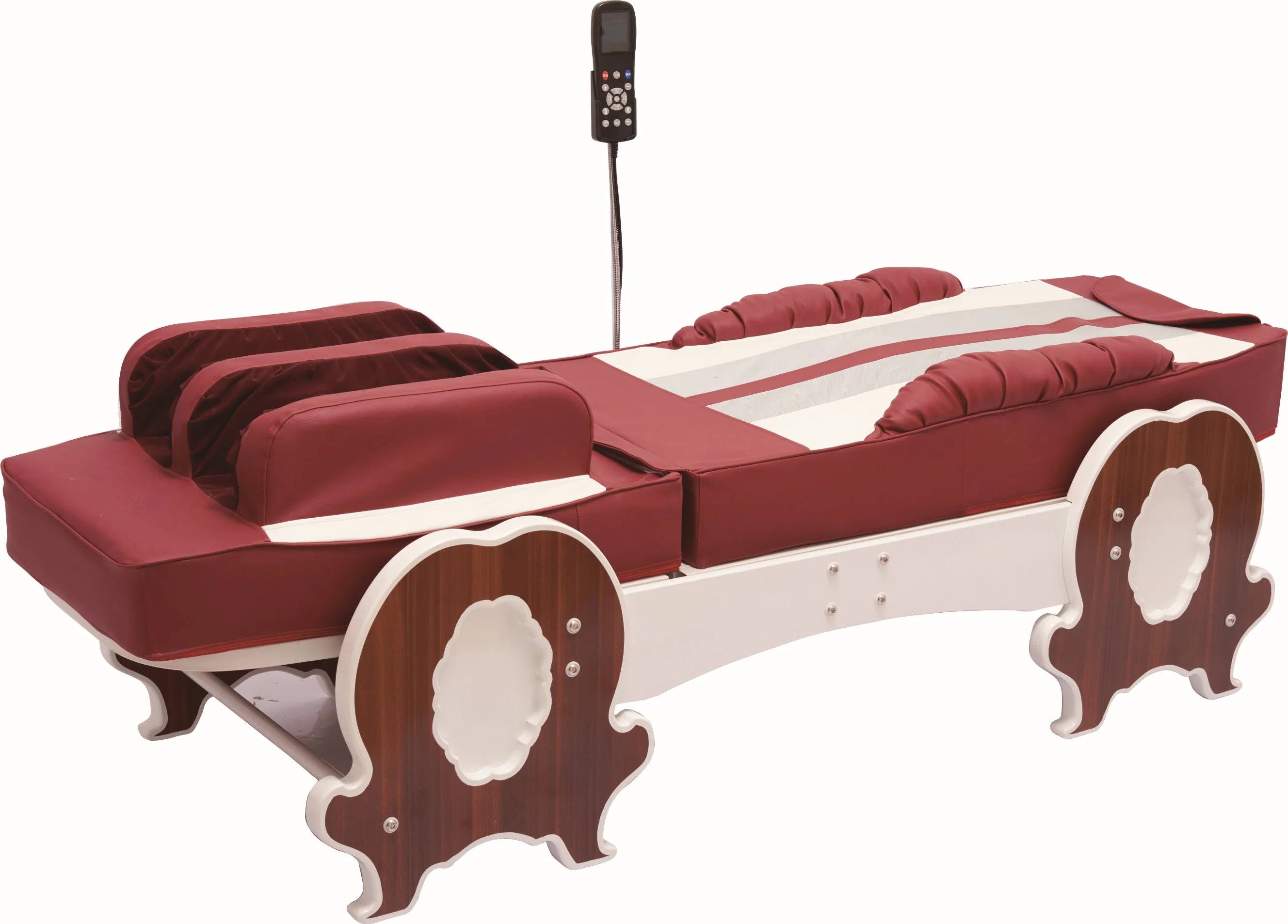 Top Lever Thermal Infrared Heat Therapy Full Body Jade Shiatsu Half Lift Massage Bed with Wood Frame and Music Function Air Pressure on The Leg