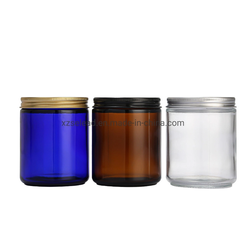 Empty 100ml 250ml 8oz Amber Round Glass Candle Jar Container with Metal Lid 9oz Candle Glass Jar