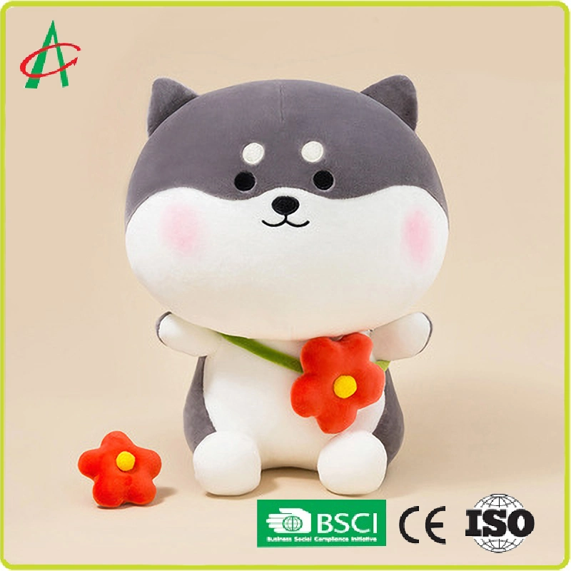 Joli gris Shiba Inu Doll Logo personnalisé cadeau d'anniversaire femelle grand oreiller chien un jouet en peluche le commerce de gros