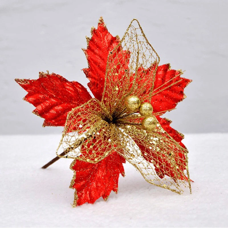 Artificial Poinsettias Christmas Decorations Glitter Poinsettias Christmas Ornaments