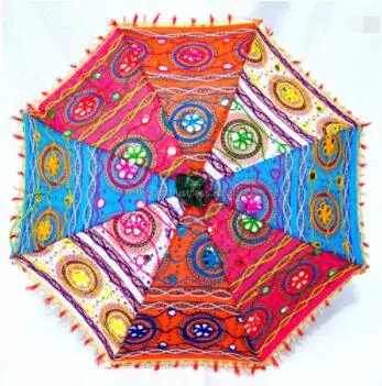 Beautiful Embroidered Handmade Mirror Work Indian Rajasthani Decorative Umbrella Wholesale/Supplier