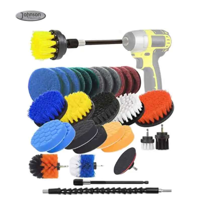 Heißer Verkauf 31pieces Nylon Foam Drill Brush Schrubpads Befestigung Set für Auto Teppich Badezimmer Reinigung