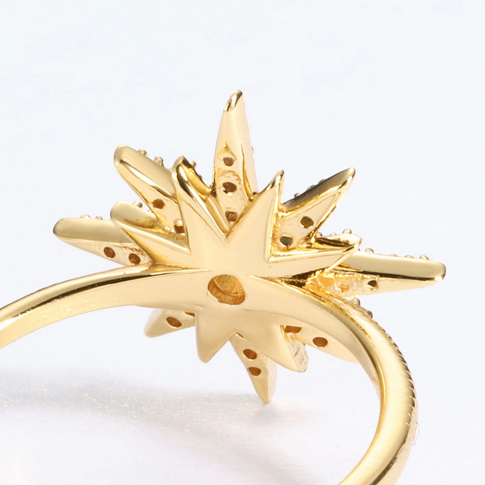 Fashion Women Gold Plated Created Jewellery Sun Star 925 Silver Synthetic Opal Ring