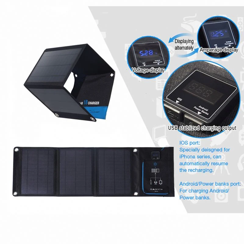 18W Foldable Solar Panel USB Portable Mobile Car Battery Folding Solar Charger Factory Price