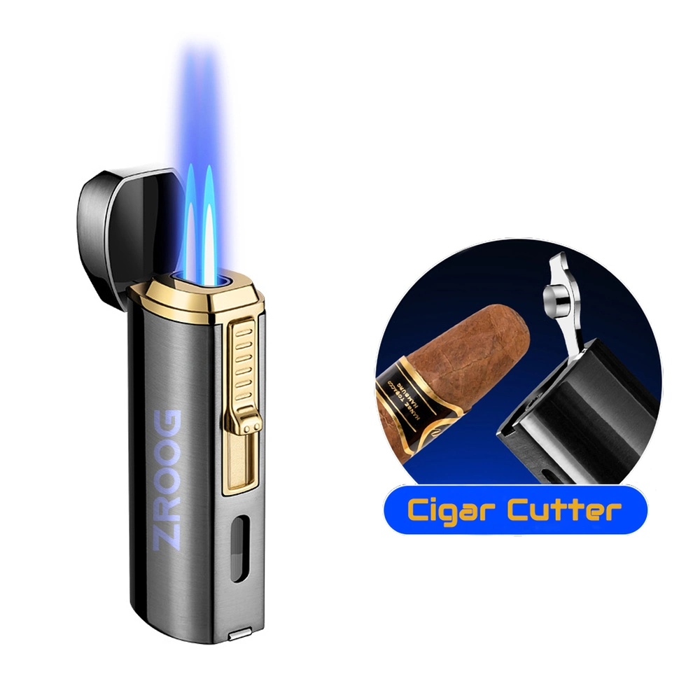 Triple Torch Lighter 3 Jet Gas Cigar Turbo Windproof Powerful Metal Cigarette Smoking Lighter