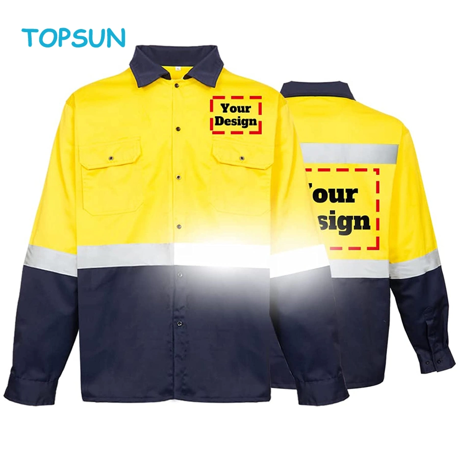 Hi Vis Reflective Safety Work Shirts Customize Logo Long Sleeve High Visibility Workwear