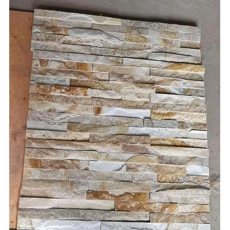 El borde recto Beige Revestimiento de pared de piedra exterior