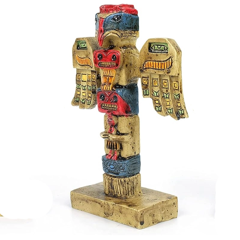 Indigenous Totem Pole Resin Indian Figurines Mini 4.5" H Alaska Totem Pole