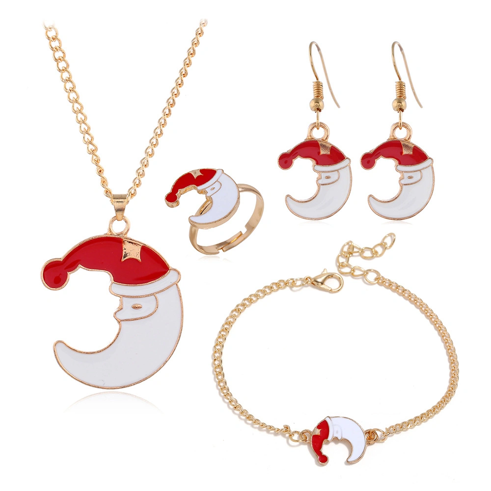 European and American Christmas Series Earrings Necklace Bracelet Ring Set