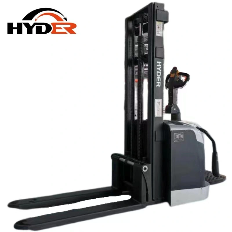 China Warehouse 2t Electric Pallet Standing-on Stacker with Mechanical and Metal Charge