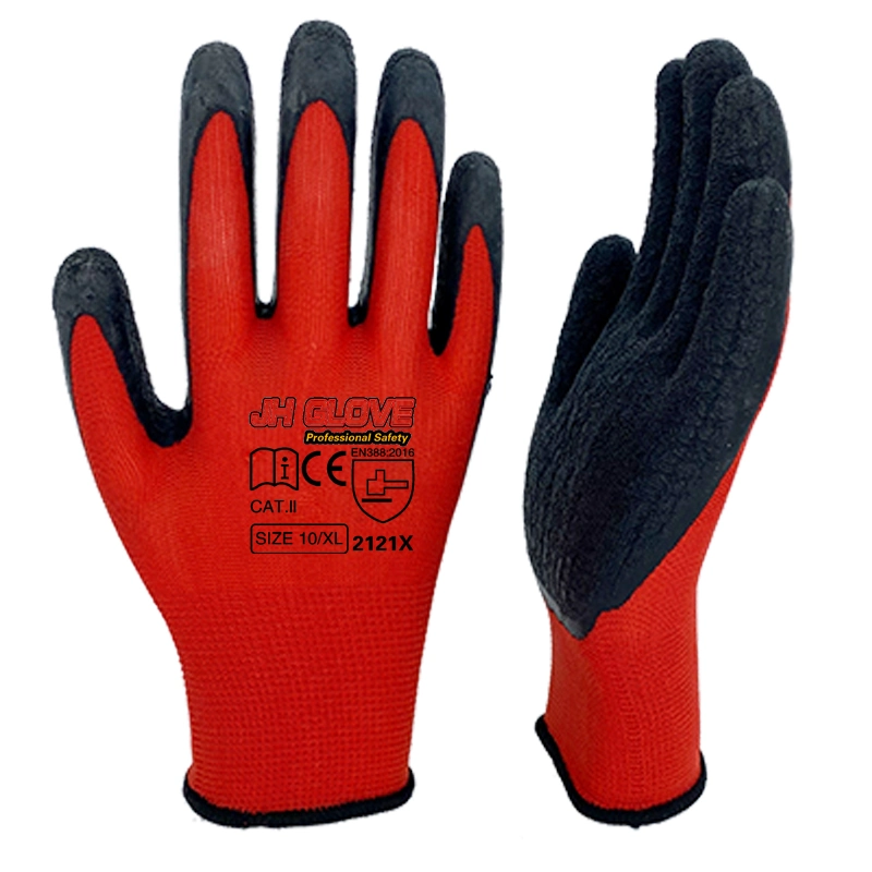 Cheap 13 Gauge Cotton Liner Dipped Latex Coated Crinkle Work Safety Gloves