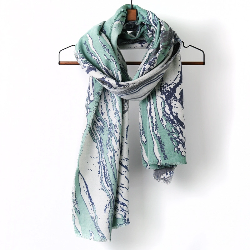 Marble Contrast Color Printing Warm Long Knitted Pashmina Shawl