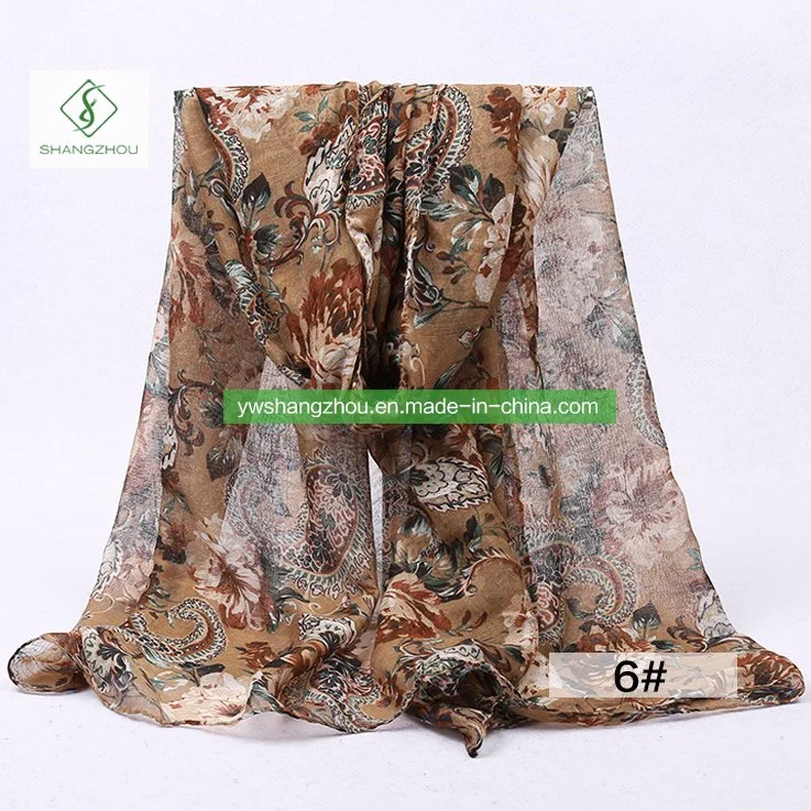 Novíssimo Peony Caju Impresso Xale Viscose Fashion Lady lenço muçulmano