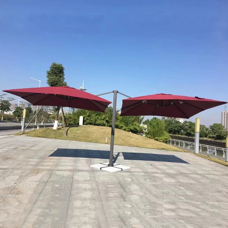 Aluminum Large Sunshade Outdoor Double Canopy 10FT Market/Shop Parasol Two Heads Beach Strong Double Patio Umbrella