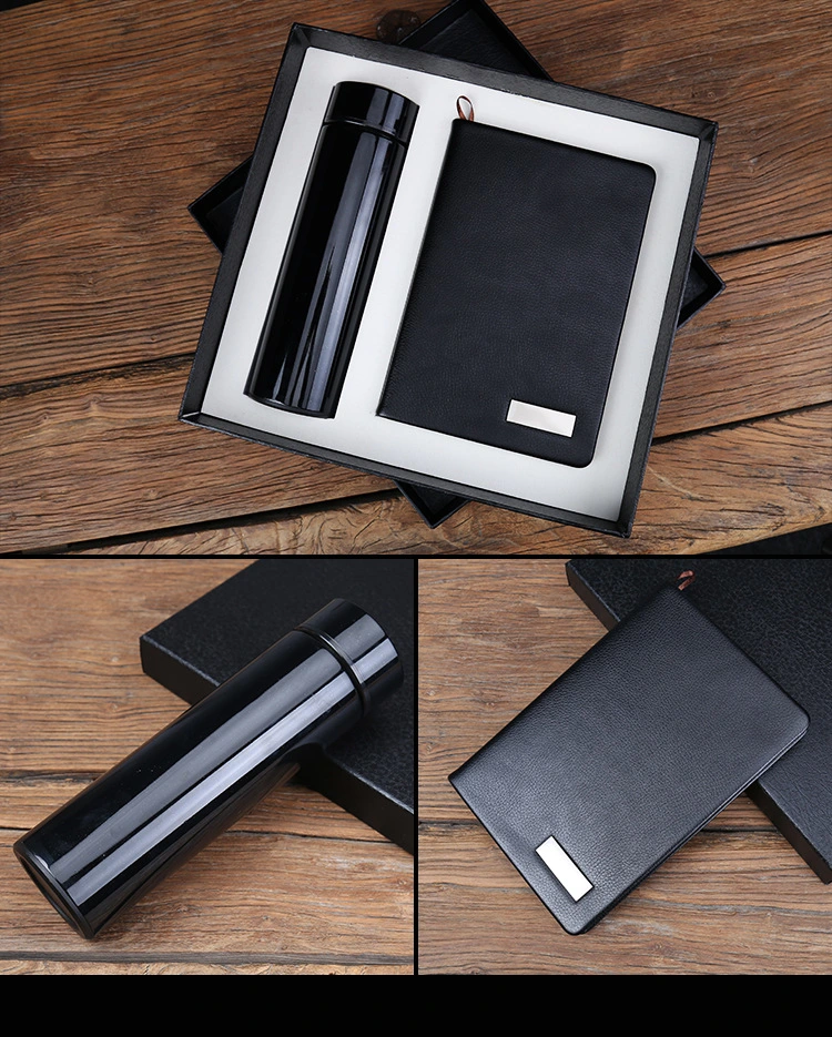 Custom Logo A5 PU Leather Notebook and Vacuum Water Bottle Gift Set