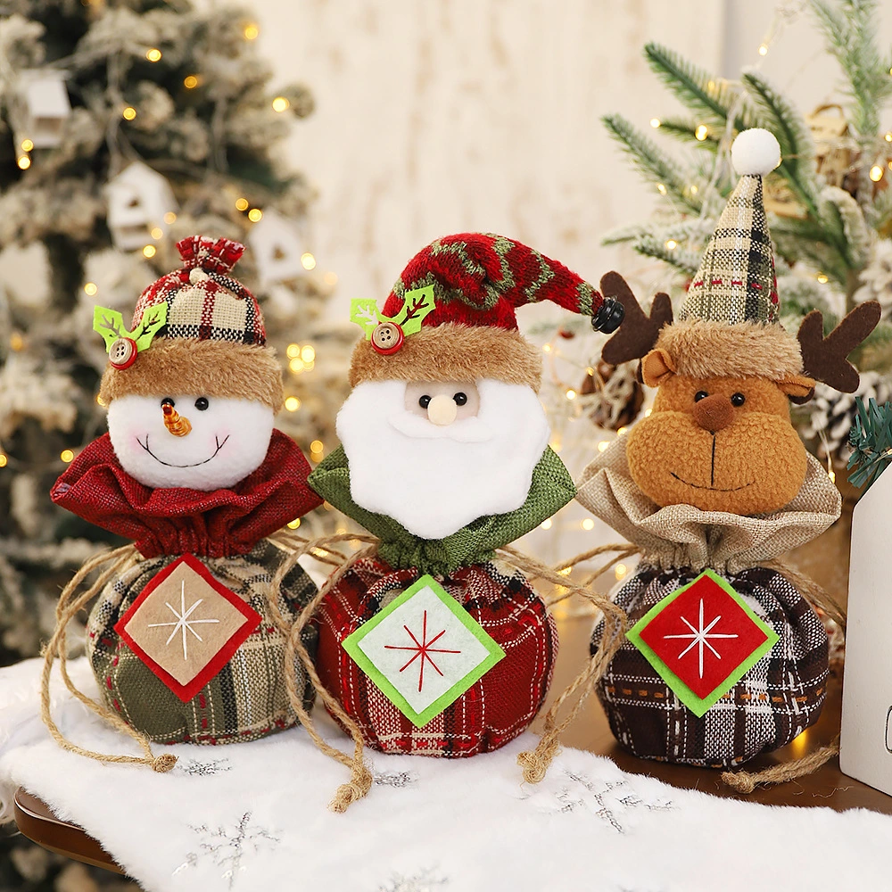 New Plaid Old Man Snowman Elk Apple Bag Christmas Eve Candy Bag Children's Day Gift Home Decoration