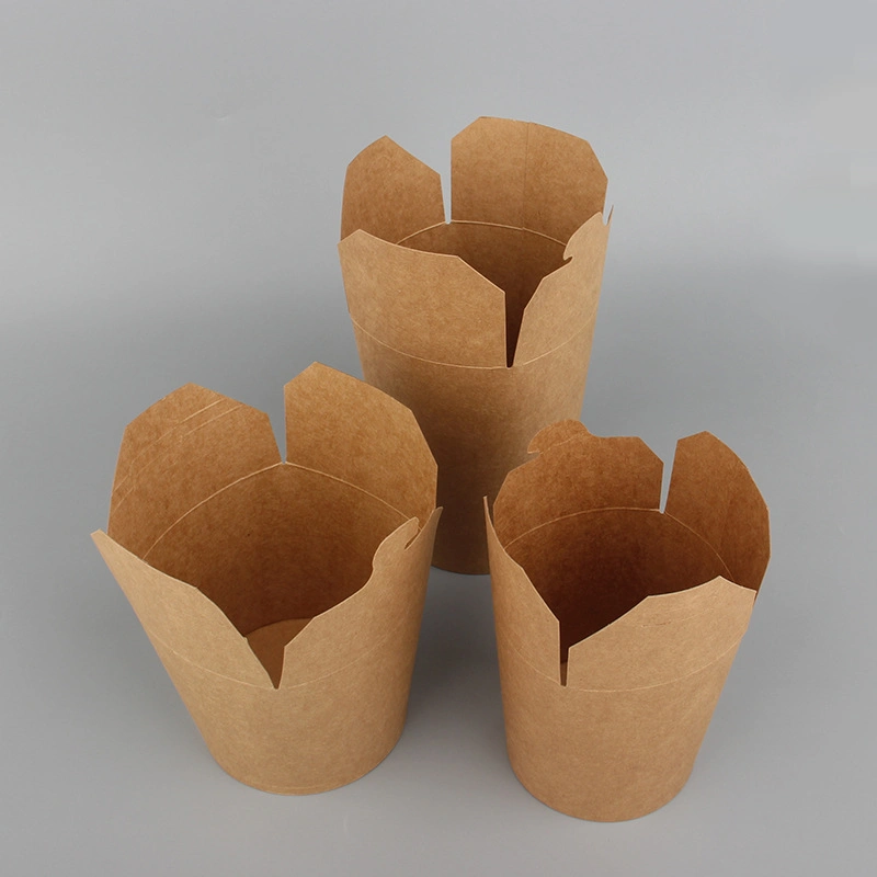 Disposable Round Bottom Noodle Box Takeaway Fast Food Carton Kraft Paper Pasta Western Food Fruit Salad Packing Box