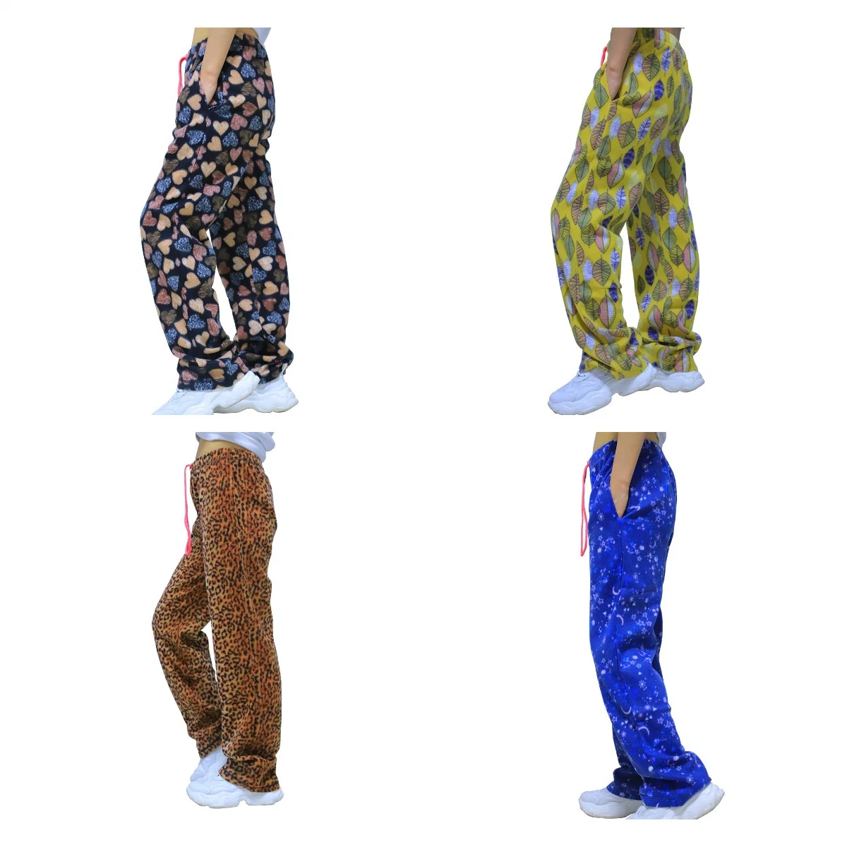 Women&prime; S Leopard Print Coral Burgundy Pyjama Leisure Sleepwear Long John Etam Trousers Pants
